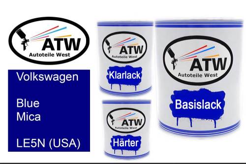 Volkswagen, Blue Mica, LE5N (USA): 1L Lackdose + 1L Klarlack + 500ml Härter - Set, von ATW Autoteile West.